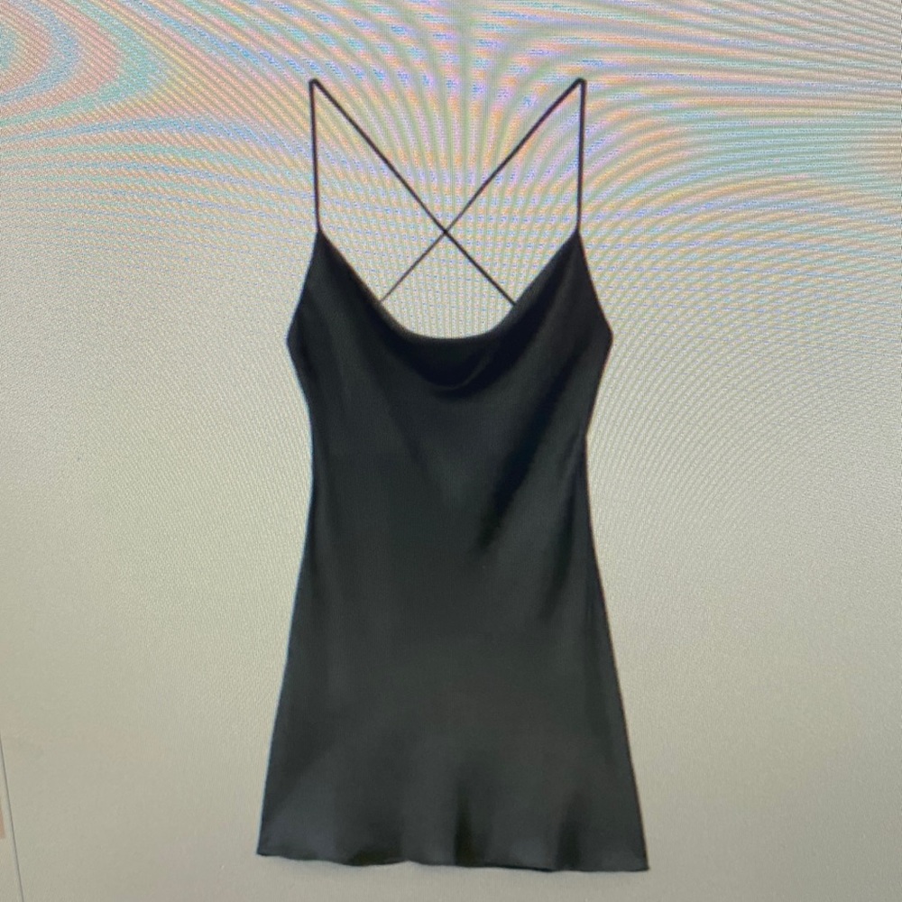 Black Zara satin open back slip dress size XS
